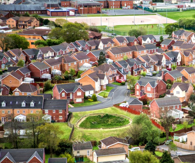 This is an aerial shot of British houses.